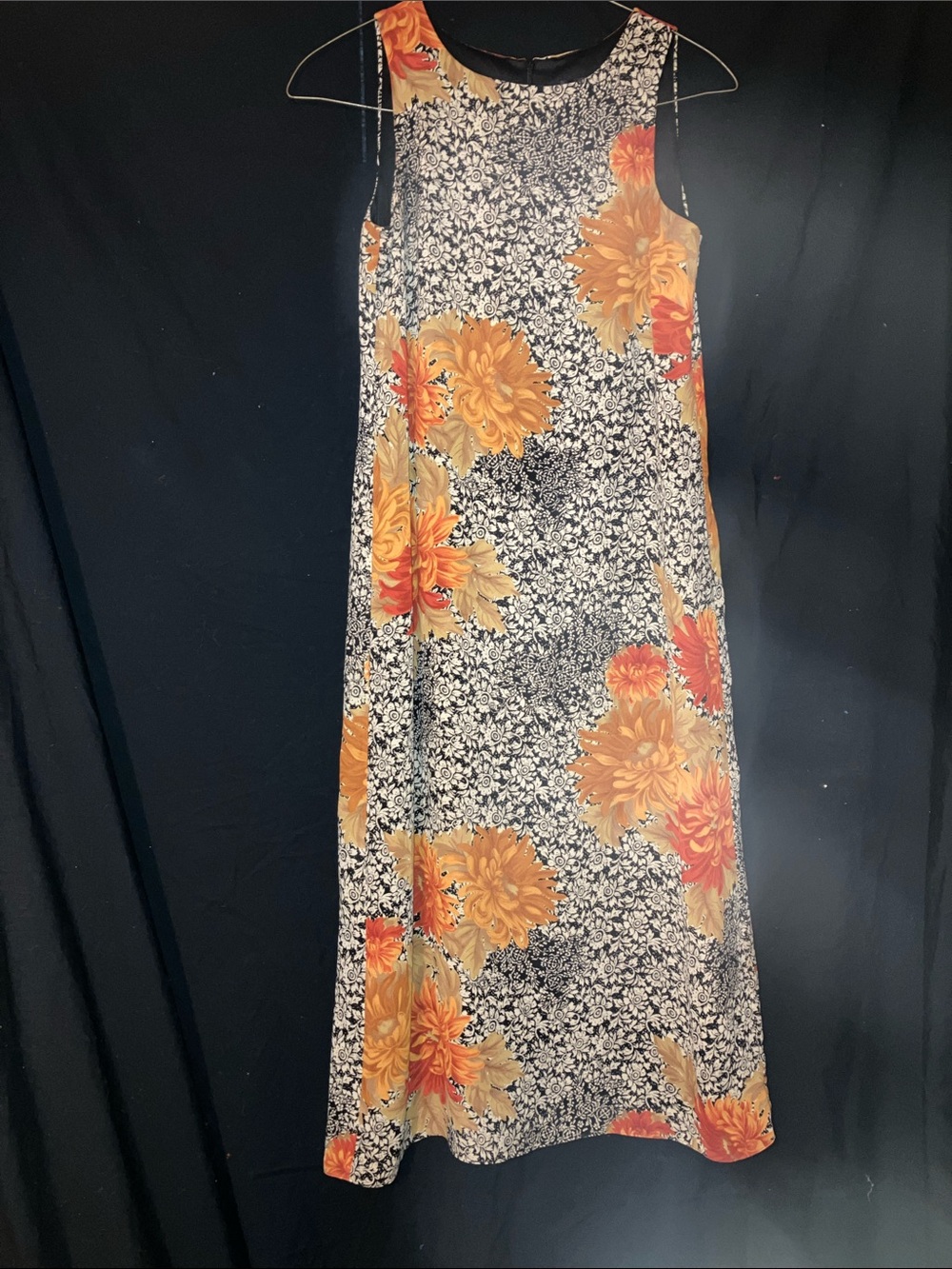 Virgo Black Maxi Dress with Orange Floral Print
